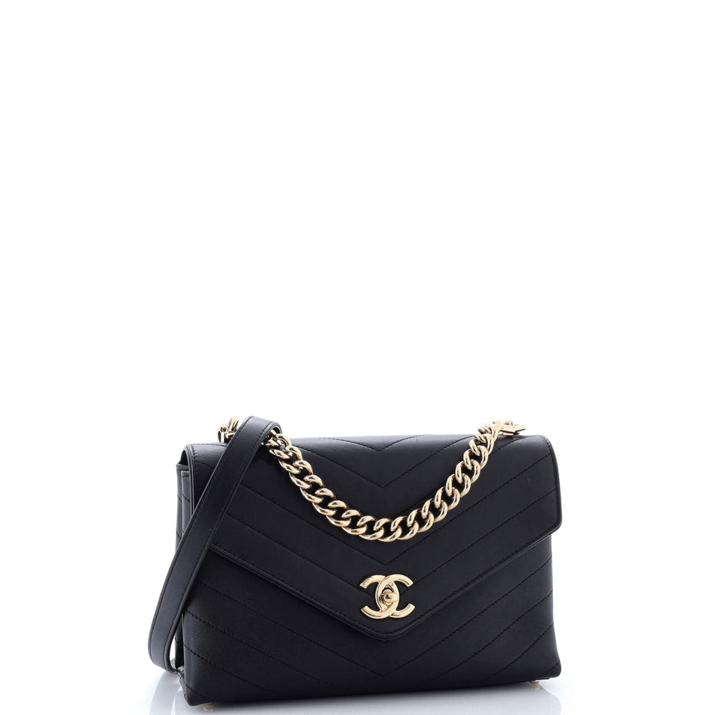 Coco Chevron Flap Bag Stitched Calfskin Small