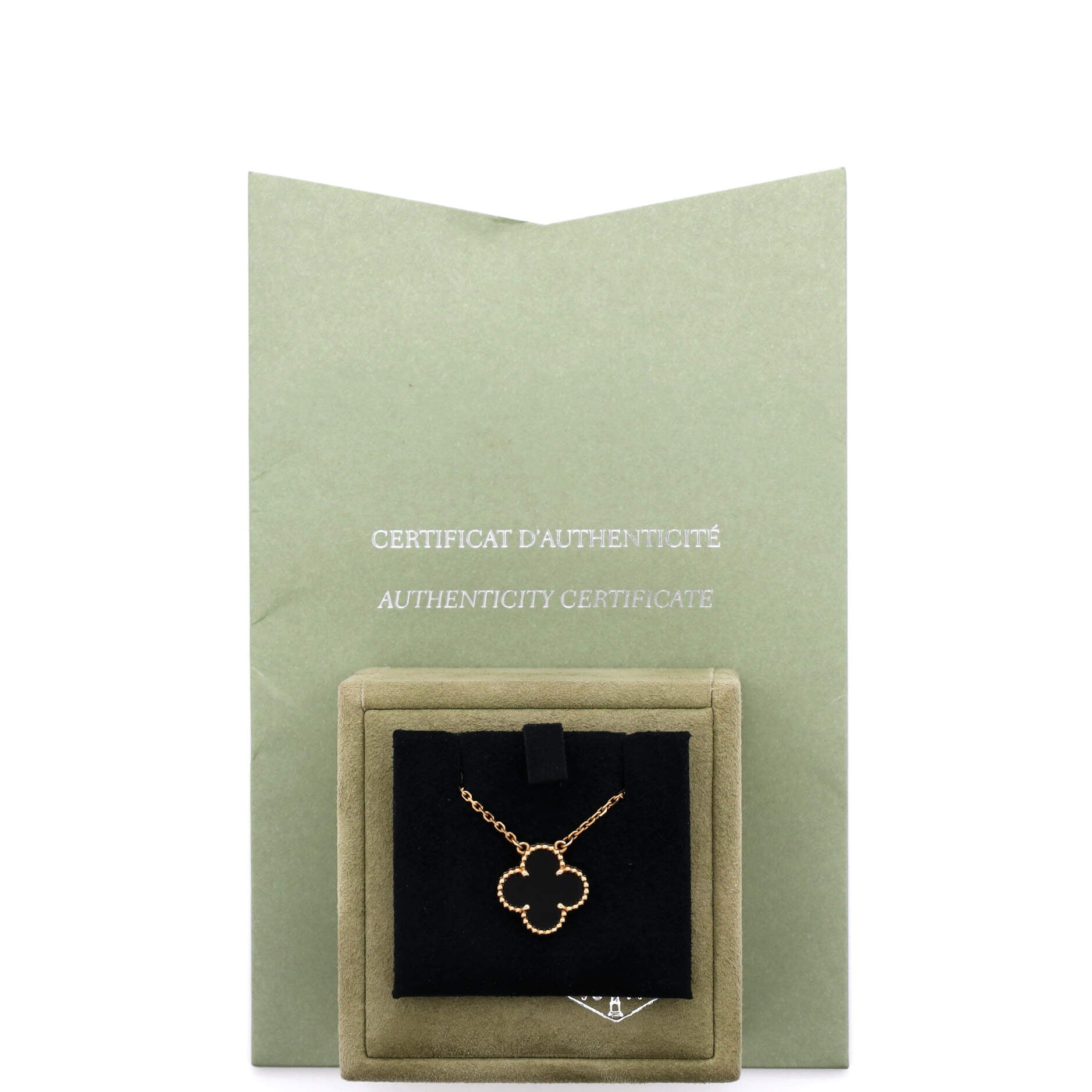 Vintage Alhambra Pendant Necklace 18K Yellow Gold and Onyx