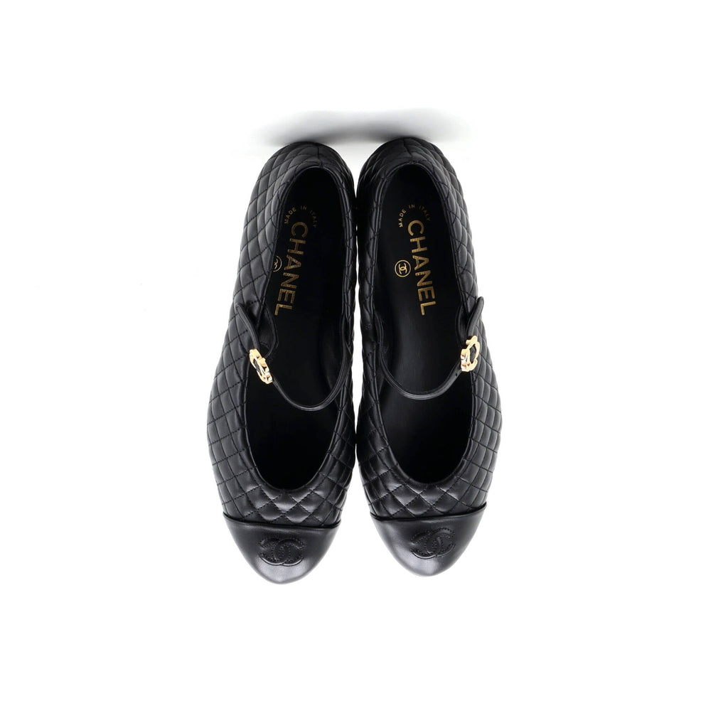 Women's Flower Cap Toe Mary Jane Flats Quilted Leather