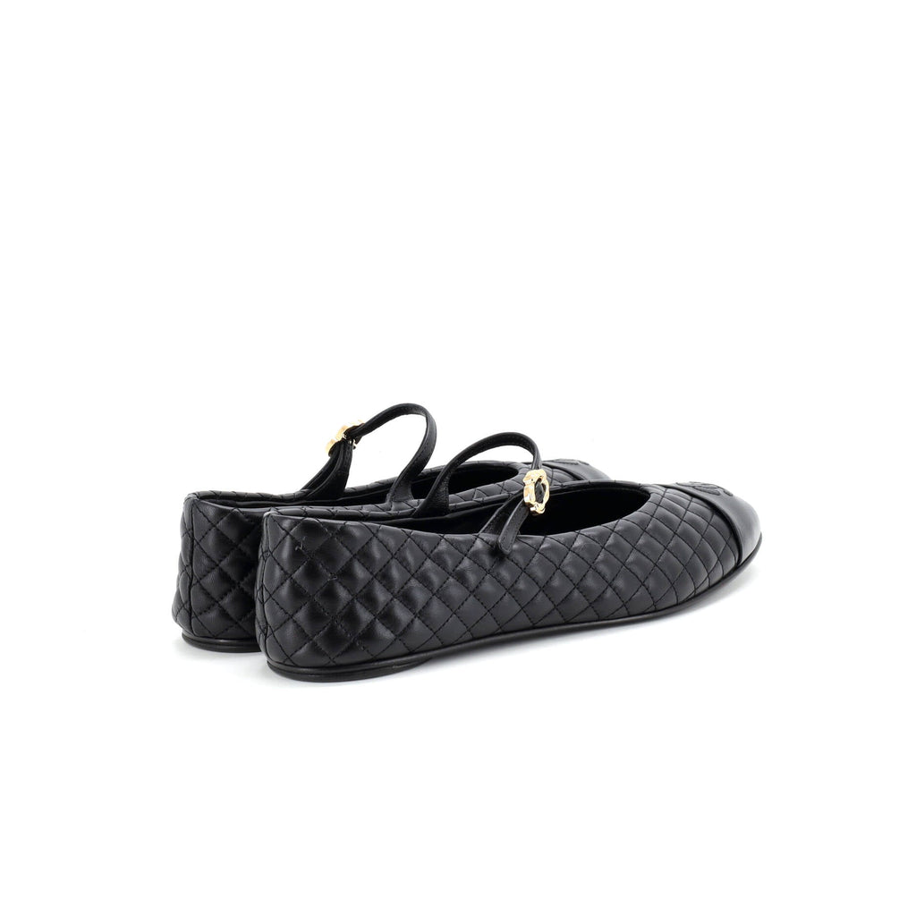 Women's Flower Cap Toe Mary Jane Flats Quilted Leather