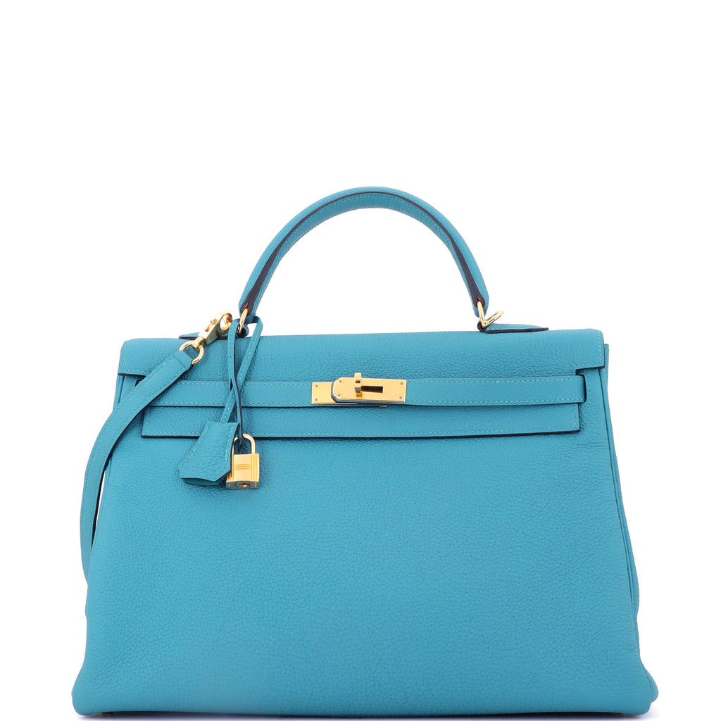 Kelly Handbag Turquoise Togo with Gold Hardware 35