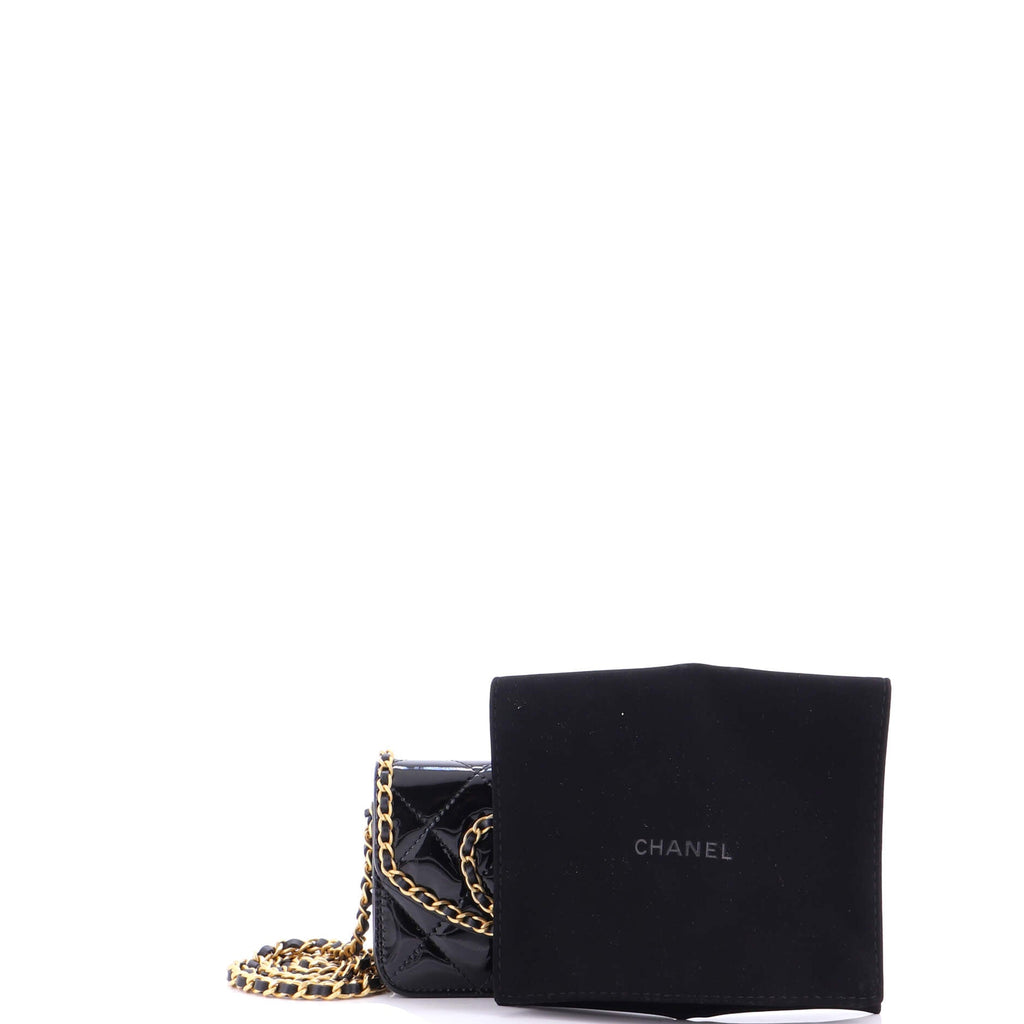 Heart Chain Flap Bag Quilted Patent Mini