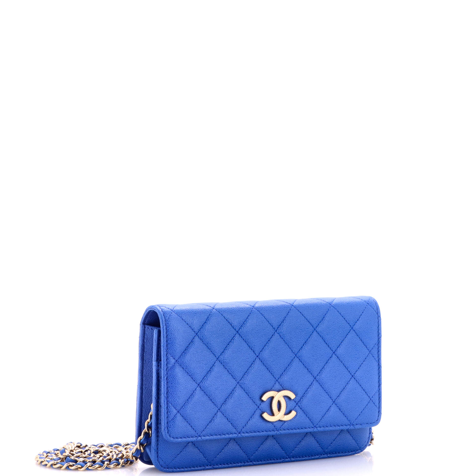 Textured CC Wallet on Chain Quilted Caviar