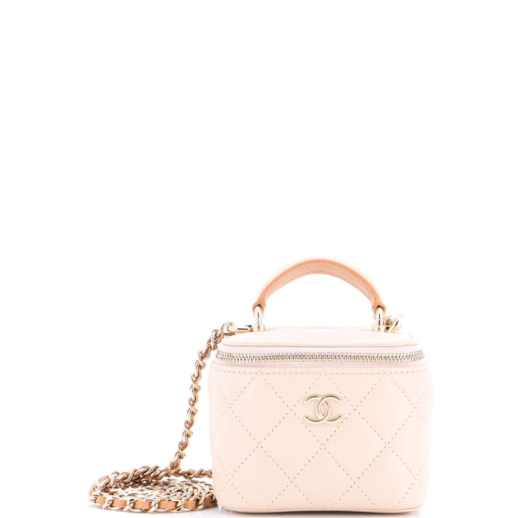 Classic Top Handle Vanity Case with Chain Quilted Lambskin Mini