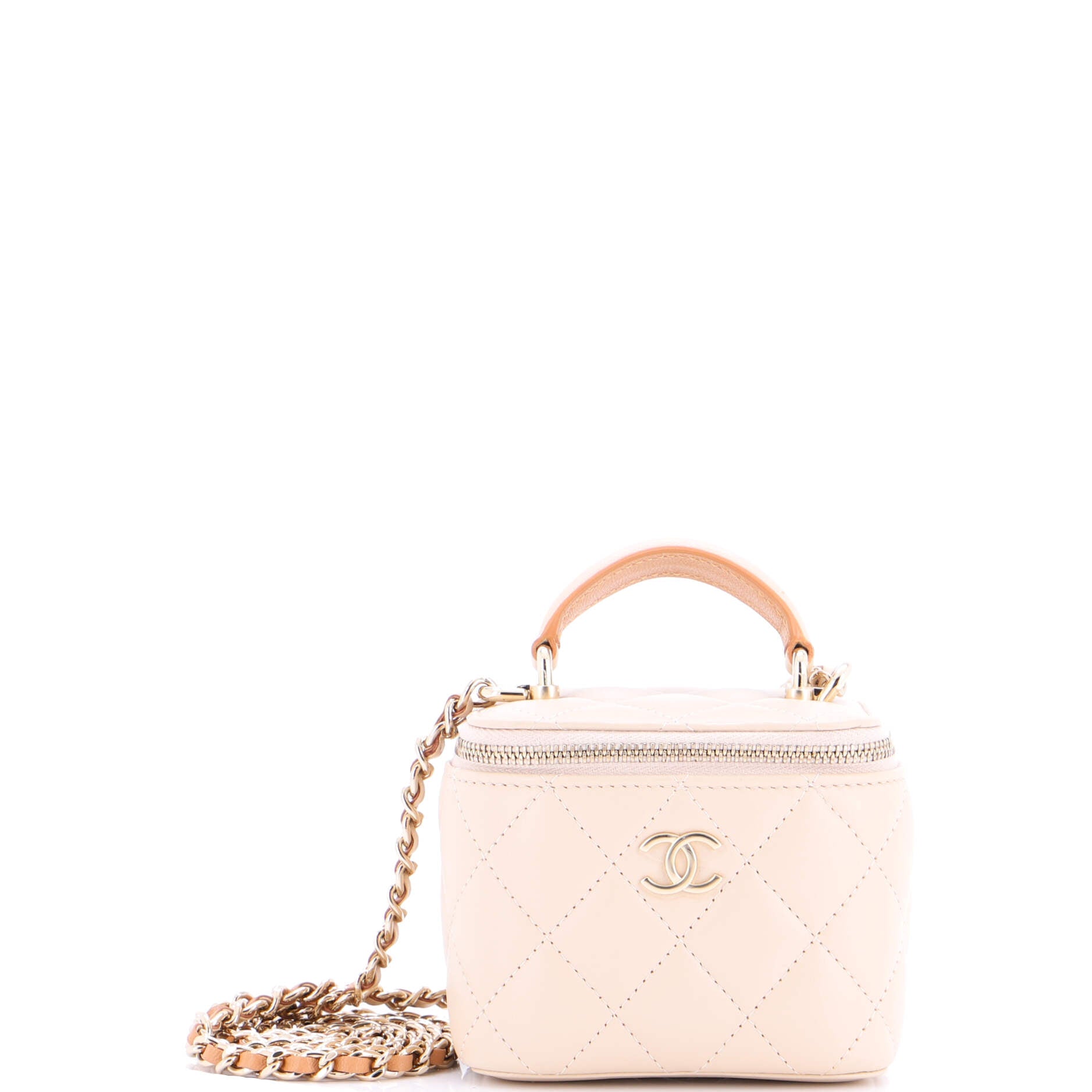 Classic Top Handle Vanity Case with Chain Quilted Lambskin Mini