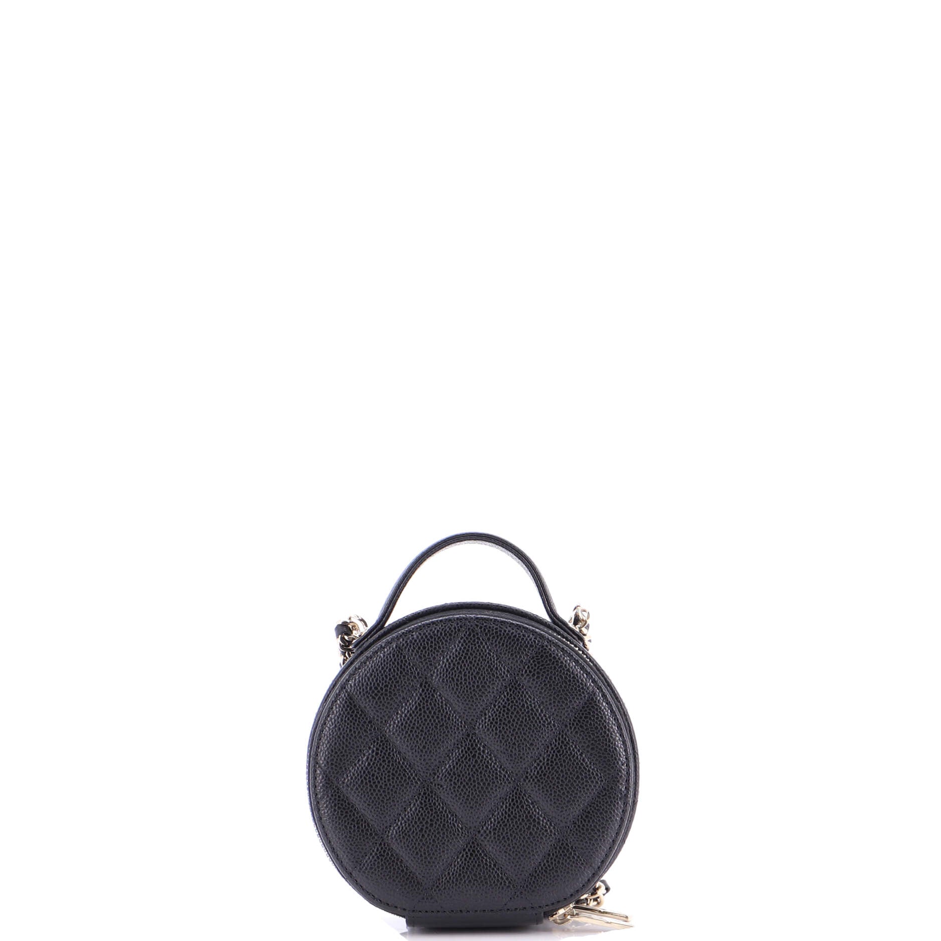 Handle with Care Round Vanity Case with Chain Quilted Caviar Small