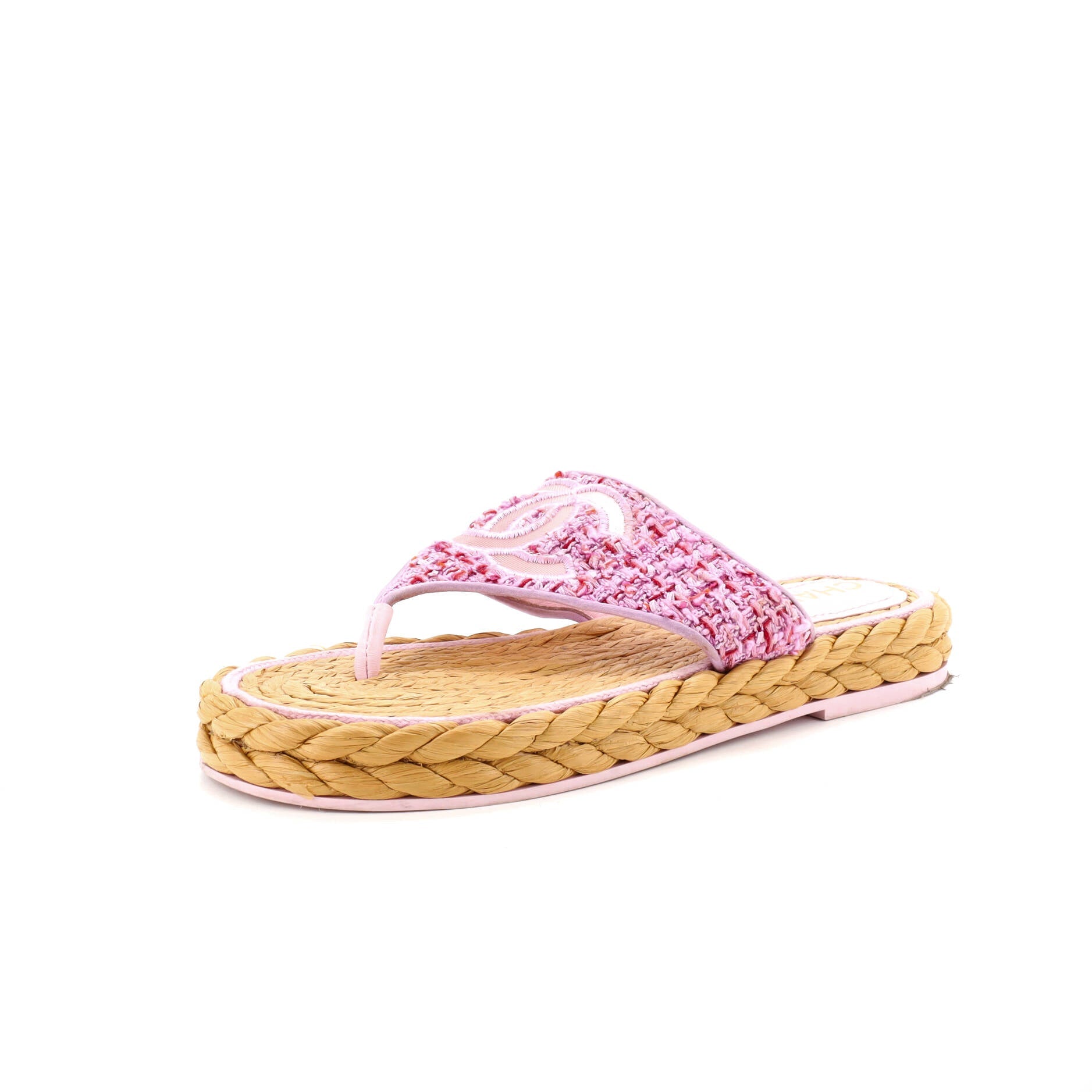 Women's CC Logo Thong Espadrille Sandals Tweed