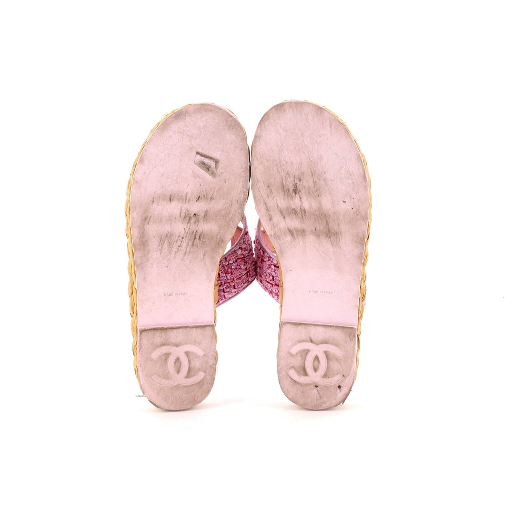 Women's CC Logo Thong Espadrille Sandals Tweed
