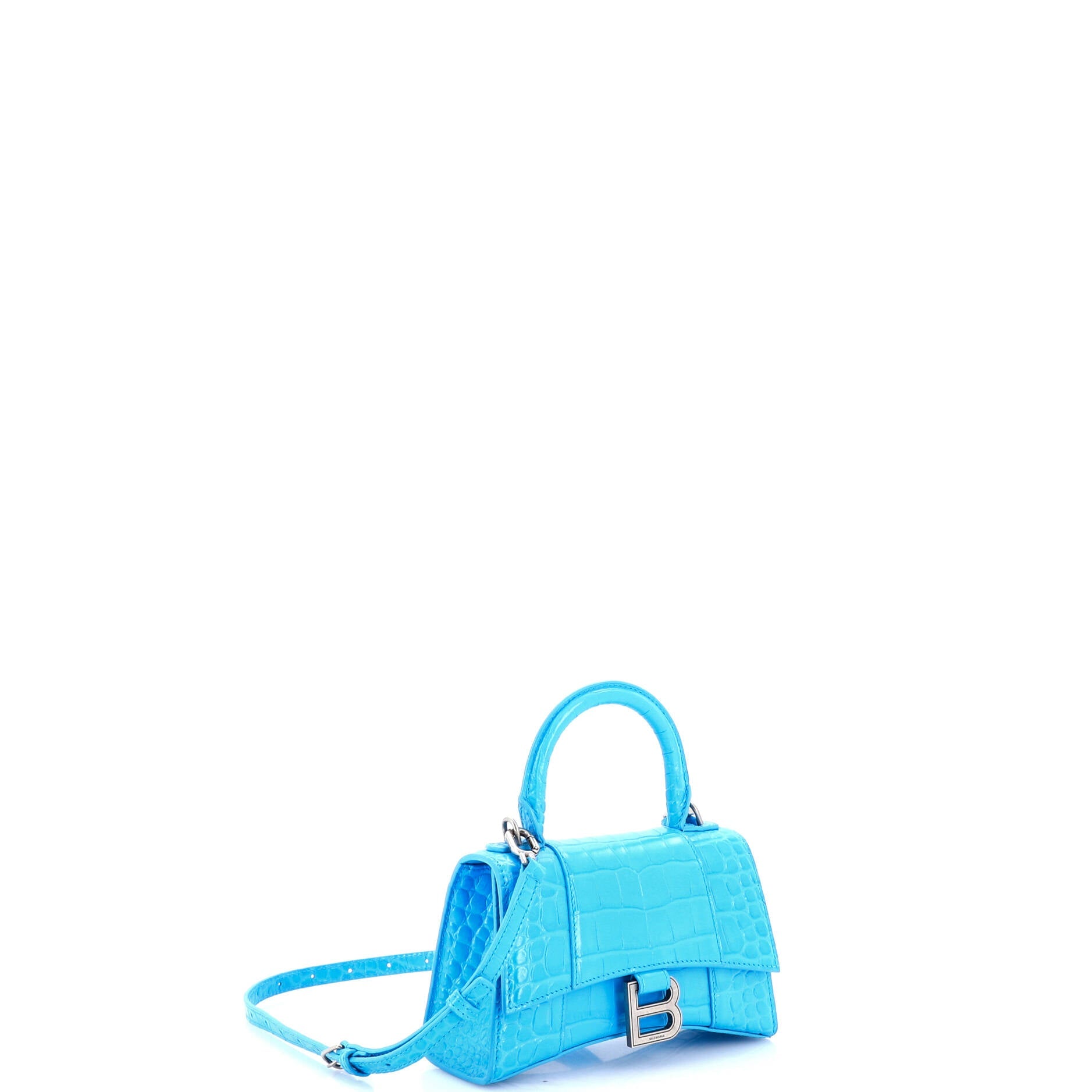Hourglass Top Handle Bag Crocodile Embossed Leather XS