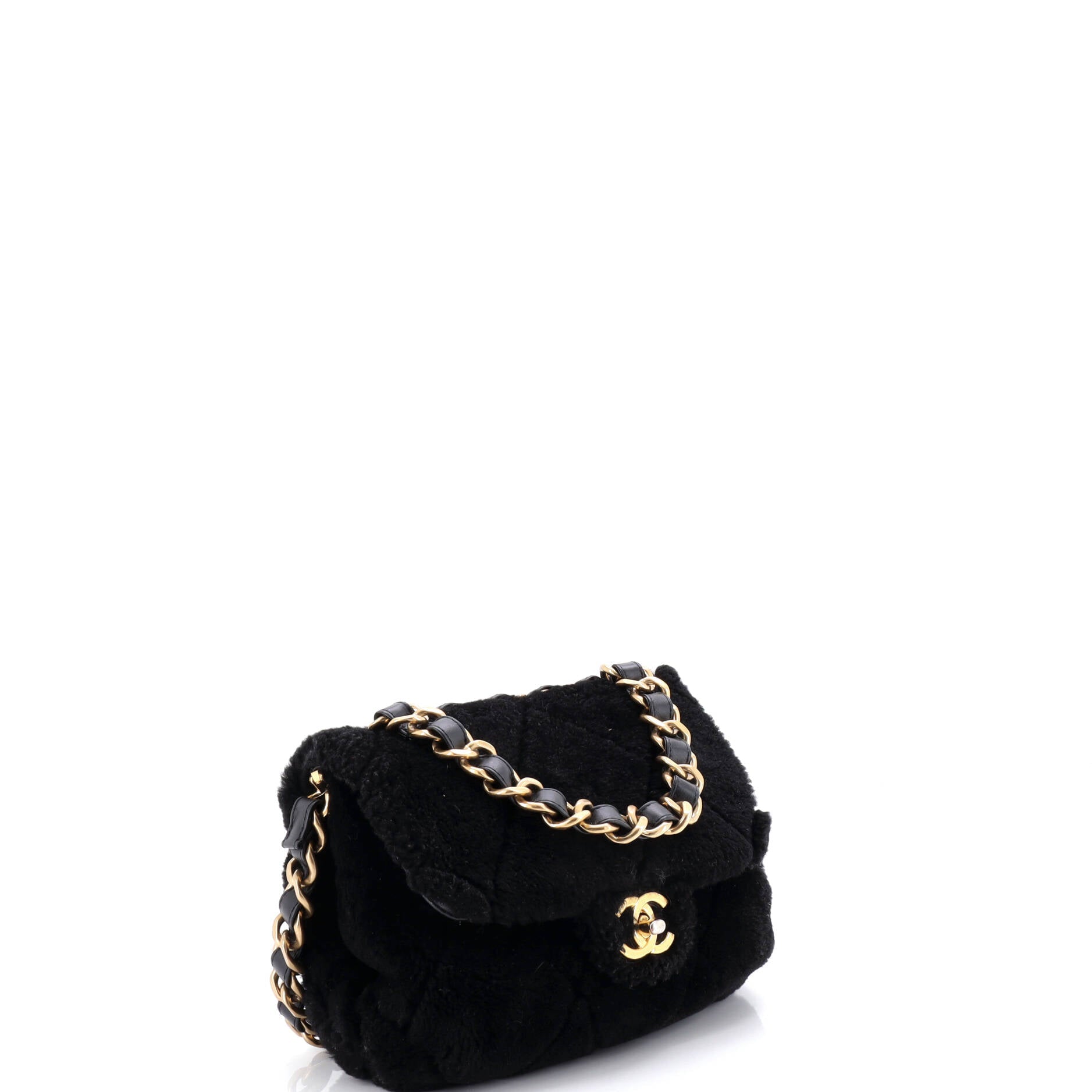 CC Bar Chain Handle Flap Bag Quilted Shearling Small
