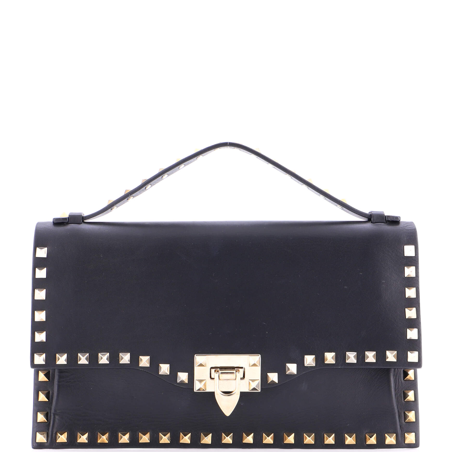 Rockstud Flip Lock Top Handle Bag Leather Small