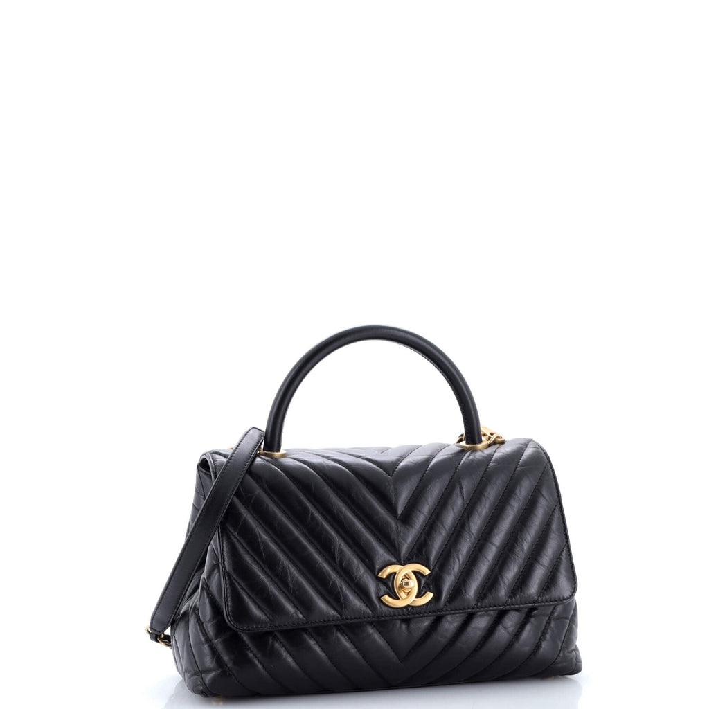 Coco Top Handle Bag Chevron Aged Calfskin Small