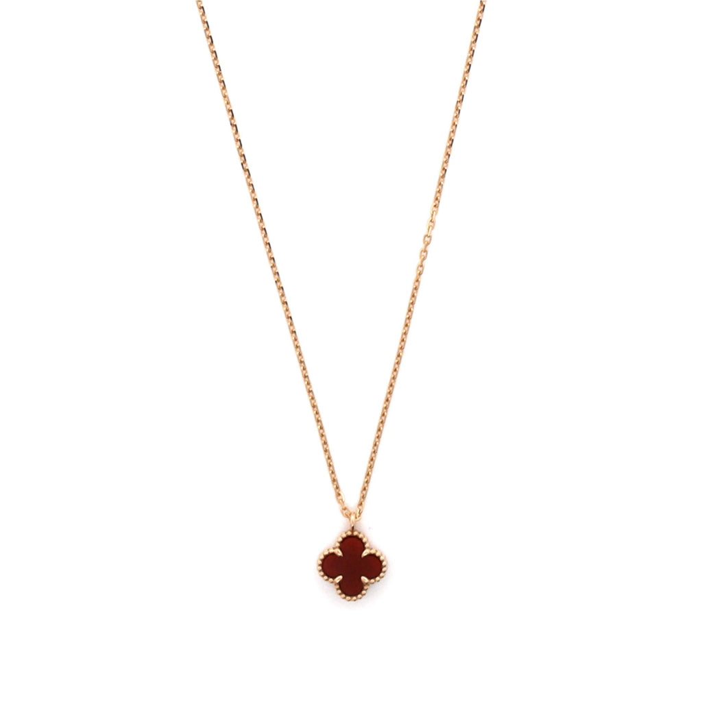 Sweet Alhambra Pendant Necklace 18K Rose Gold and Carnelian