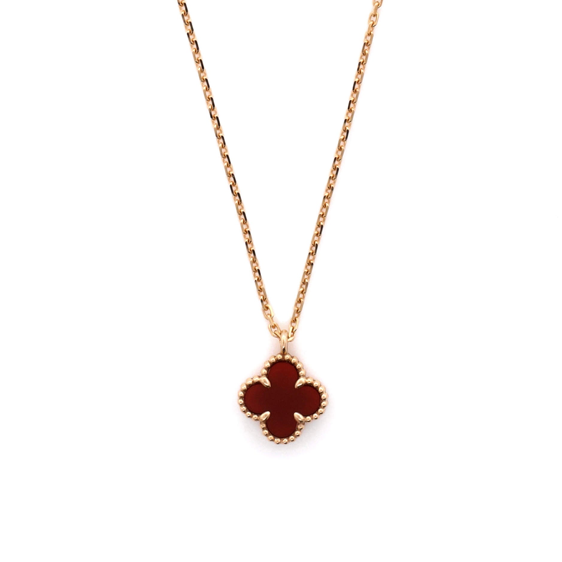 Sweet Alhambra Pendant Necklace 18K Rose Gold and Carnelian