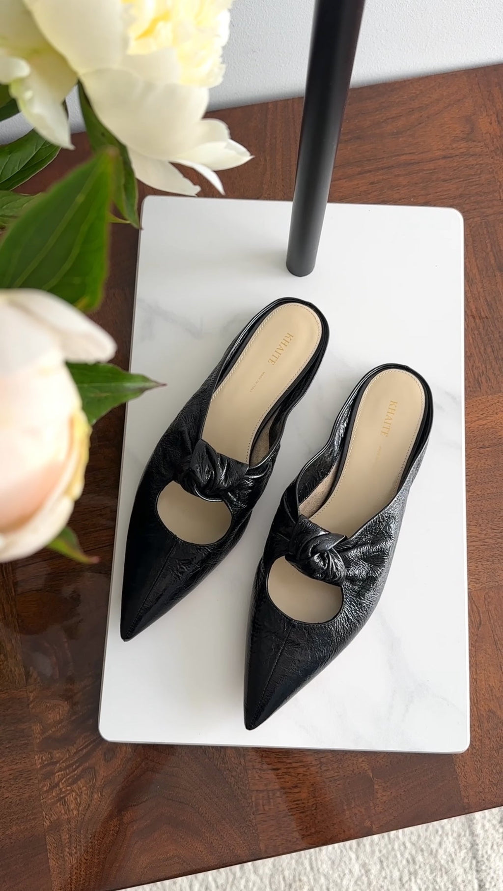 Khaite Black Patent Pointed Knot Rowan Flat Mule - 37