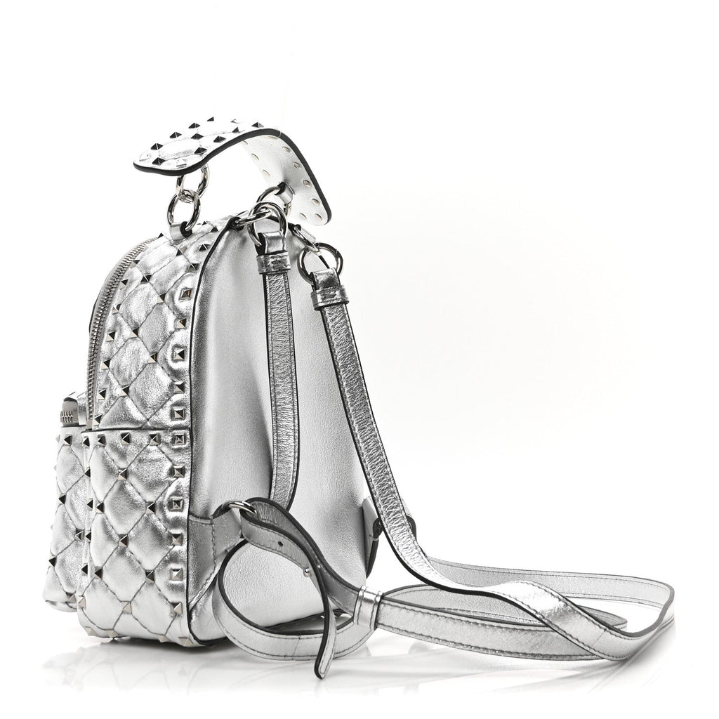 Metallic Nappa Mini Rockstud Spike Backpack Silver