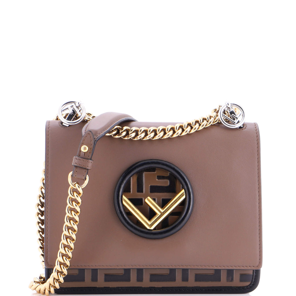 Kan I F Shoulder Bag Leather with Zucca Embossed Detail Small