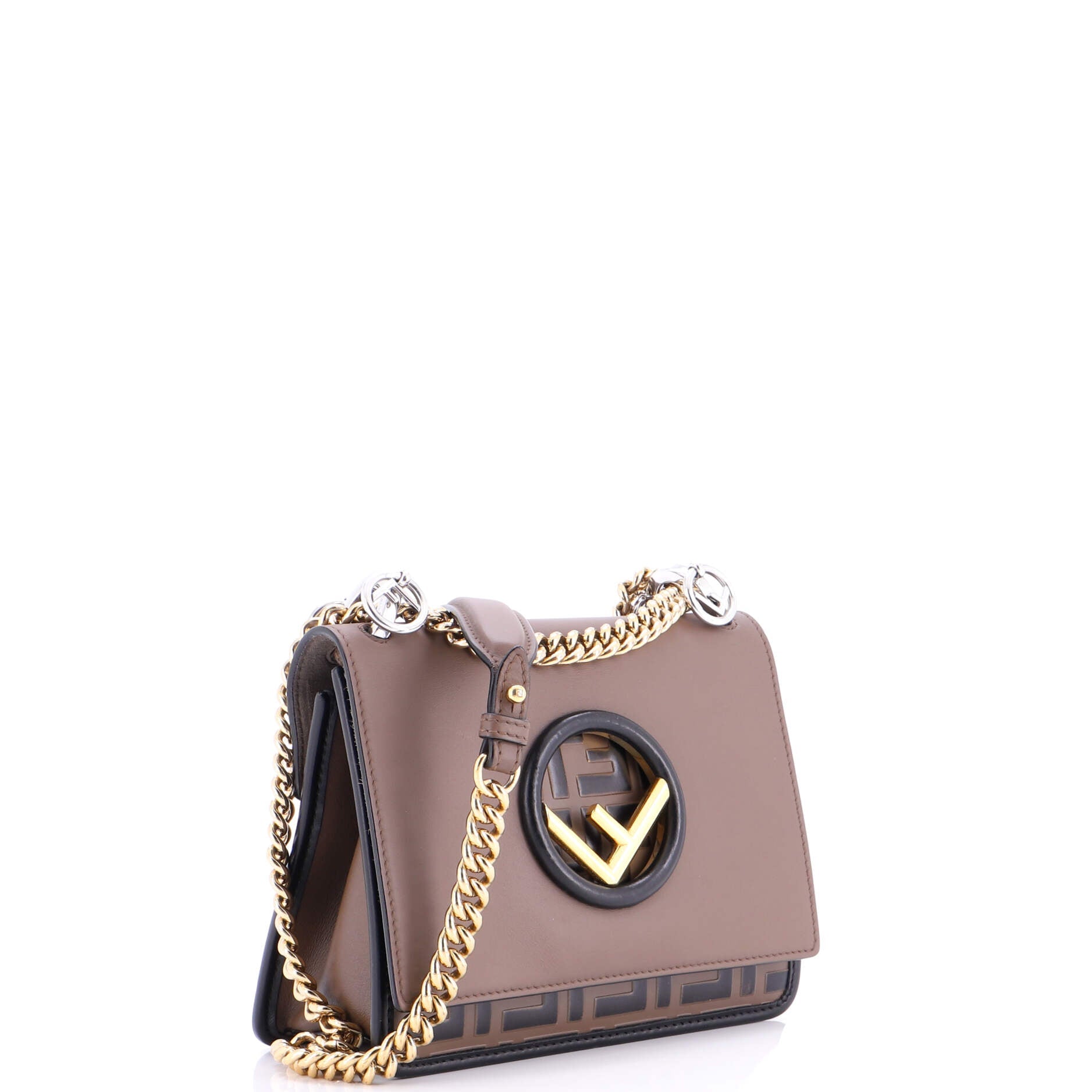Kan I F Shoulder Bag Leather with Zucca Embossed Detail Small