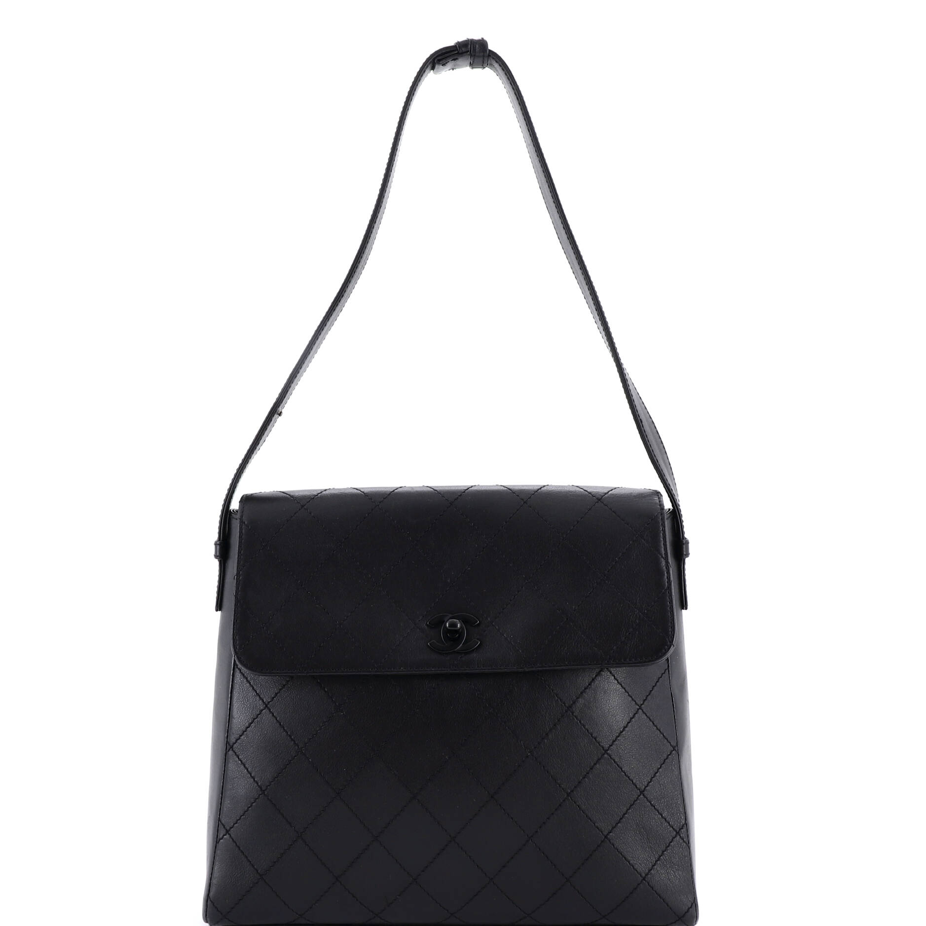 Vintage CC Lock Flap Shoulder Bag Quilted Leather Medium