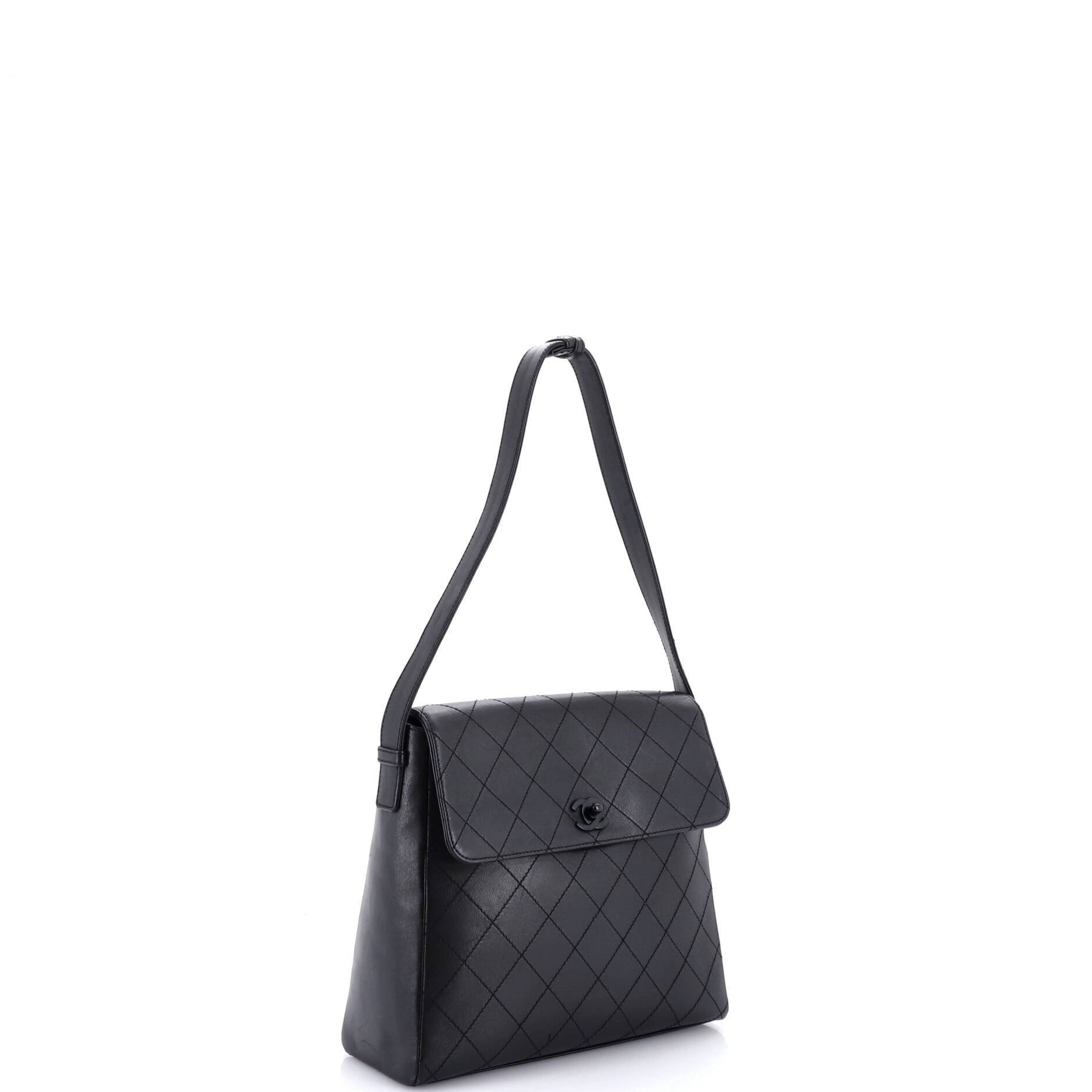 Vintage CC Lock Flap Shoulder Bag Quilted Leather Medium