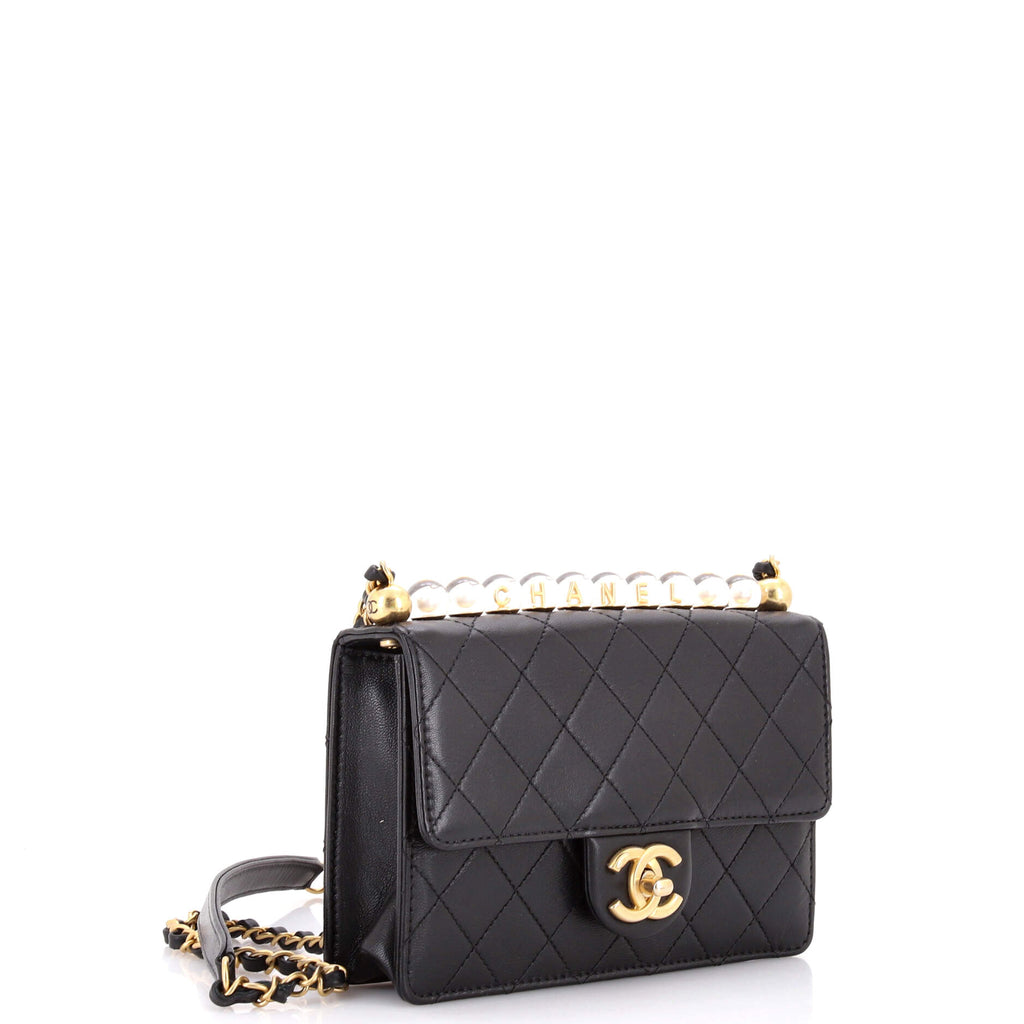 Chic Pearls Flap Bag Quilted Goatskin with Acrylic Beads Small