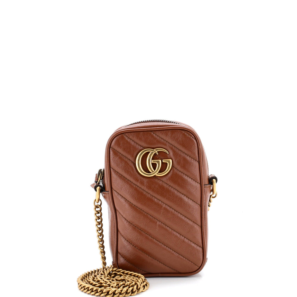 GG Marmont Vertical Phone Crossbody Bag Matelasse Leather Mini