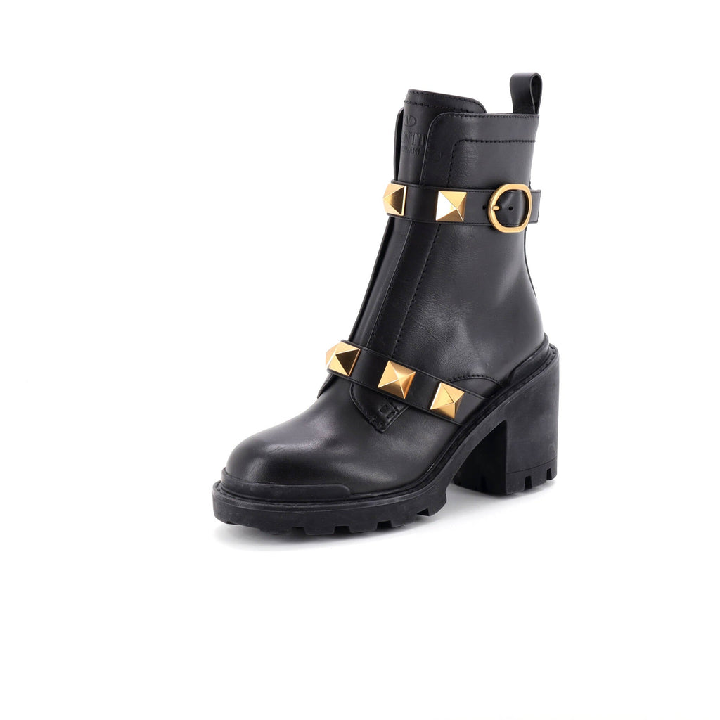 Women's Roman Stud Combat Ankle Boots Leather