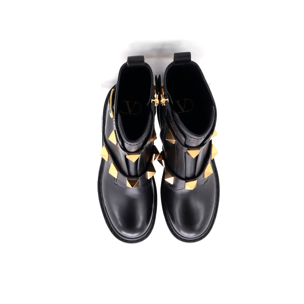 Women's Roman Stud Combat Ankle Boots Leather