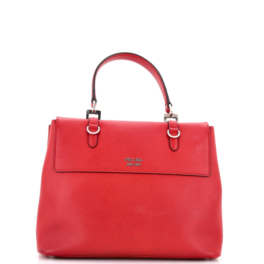 Half Flap Double Turn Lock Satchel Saffiano Leather Medium