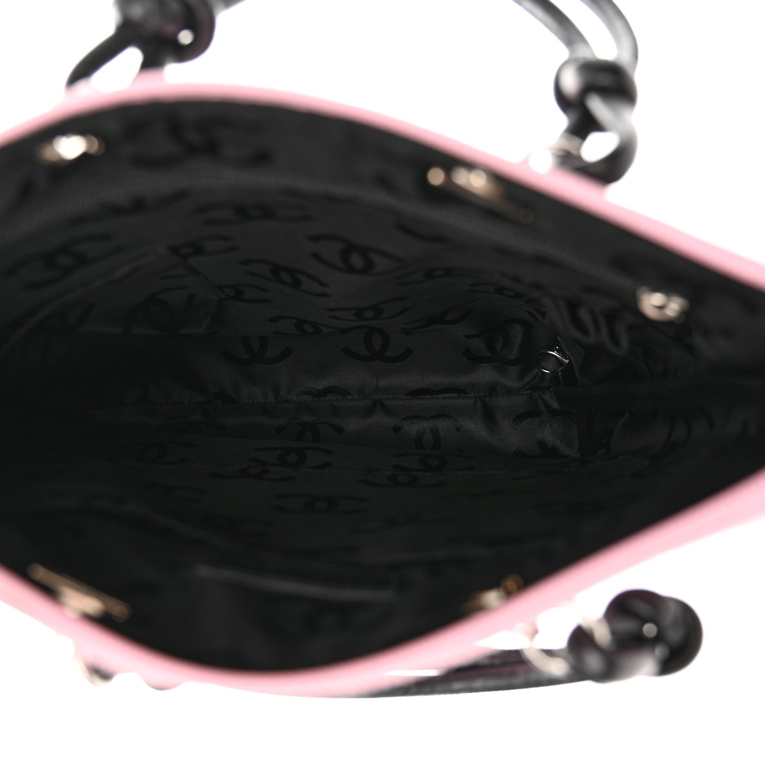Calfskin Quilted Cambon Flat Tote Pink Black