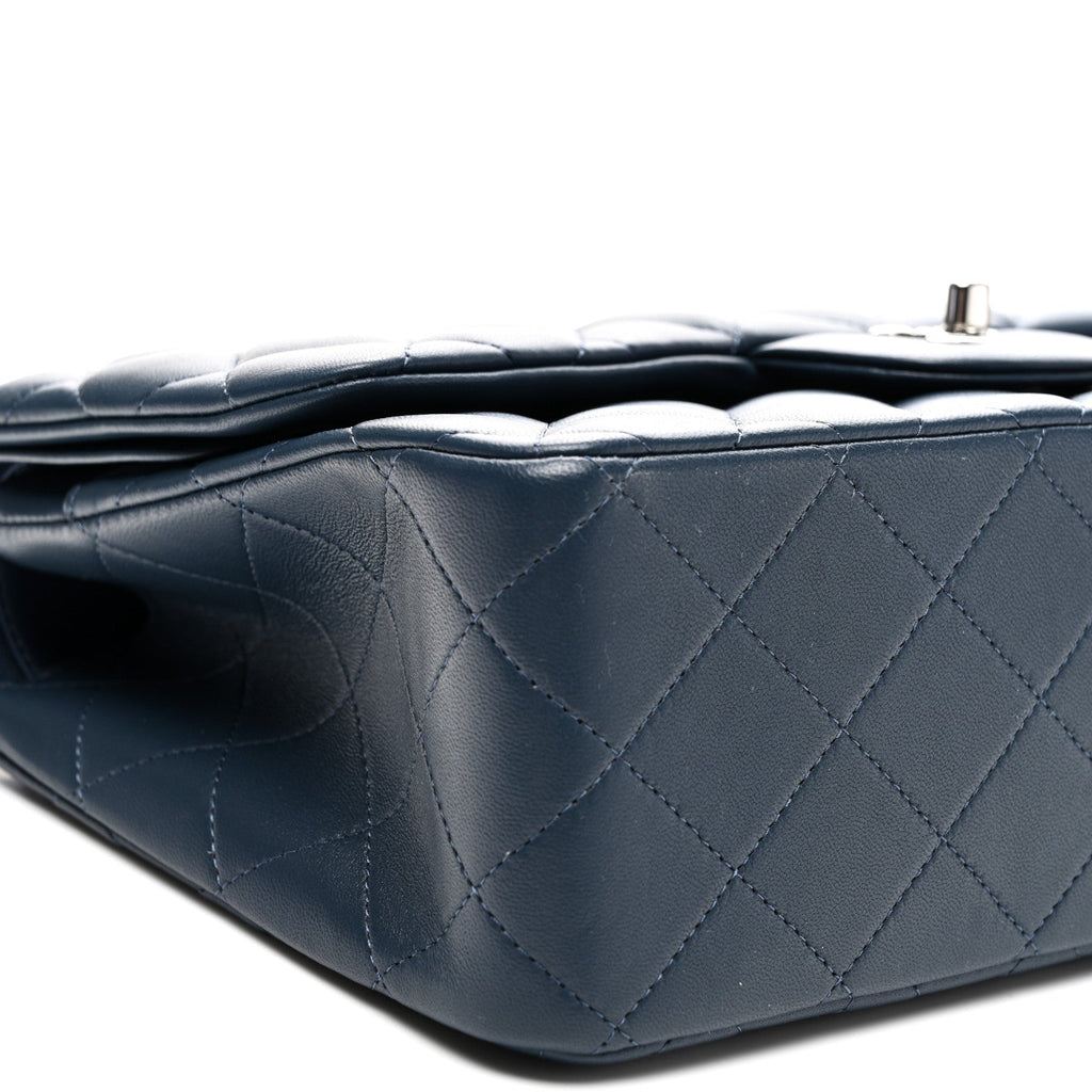 Lambskin Quilted Jumbo Double Flap Navy