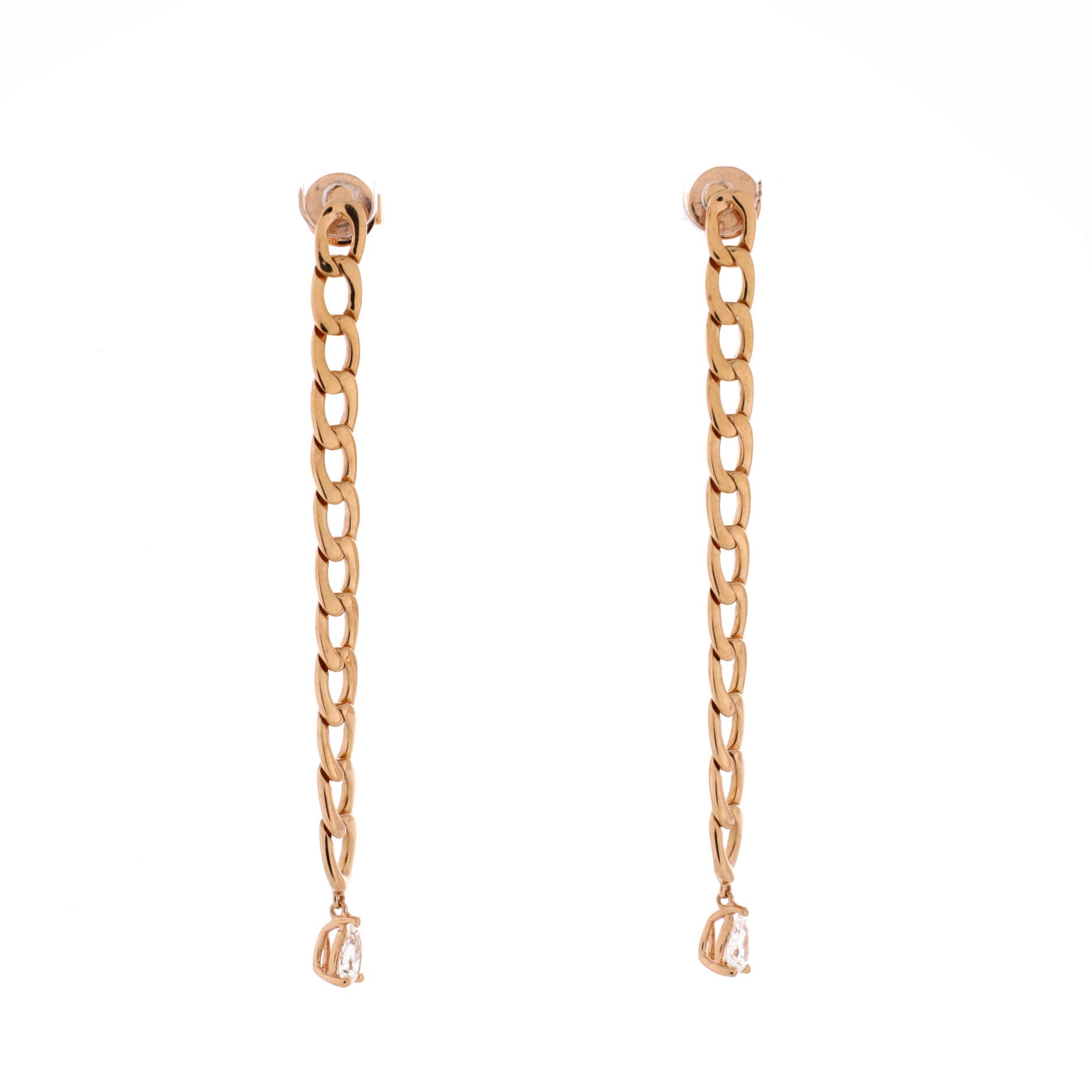 Chain Link Drop Earrings 18K Rose Gold with Diamonds