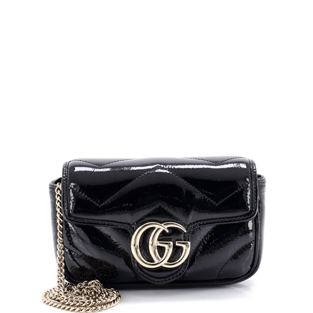 GG Marmont Flap Bag Matelasse Patent Super Mini