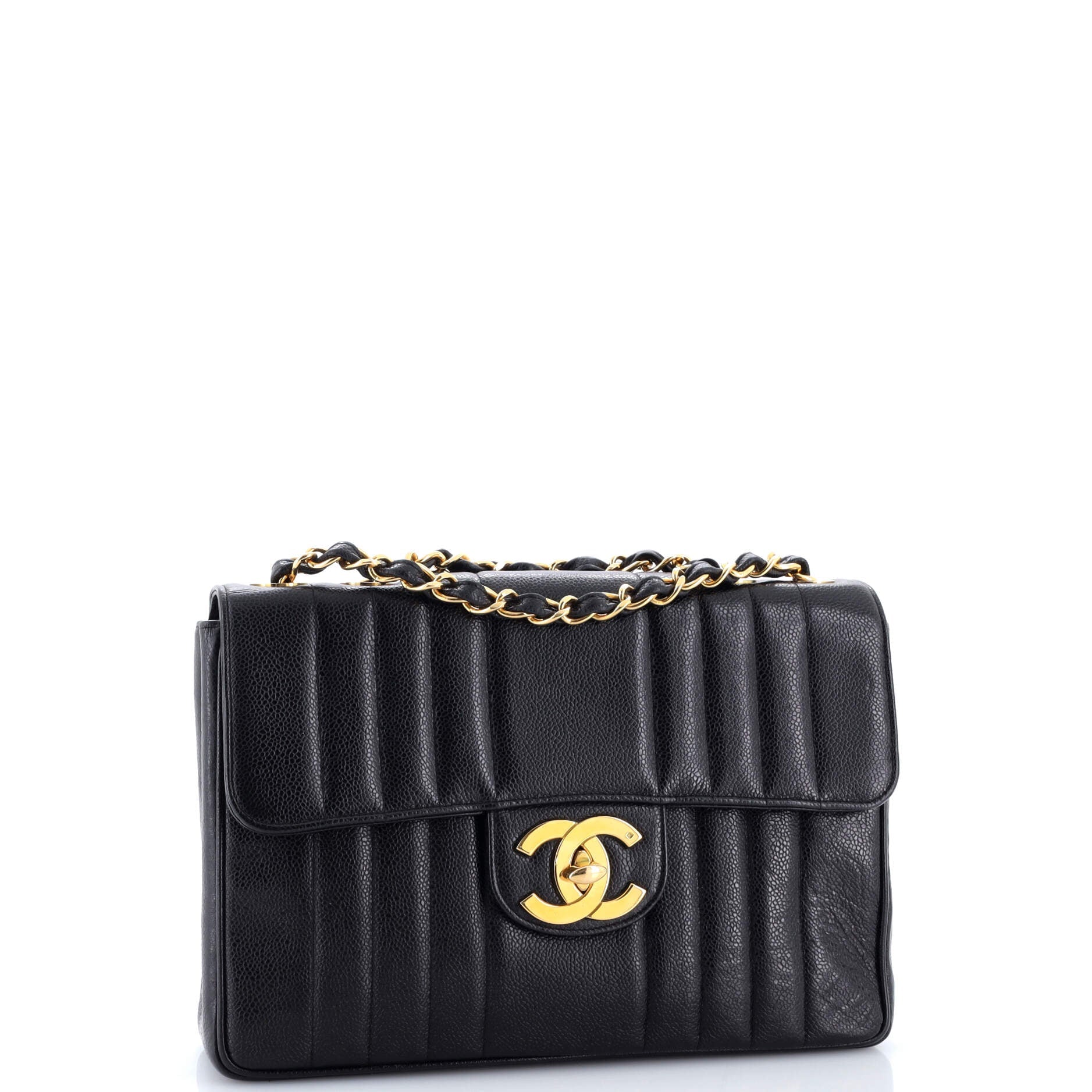 Vintage CC Chain Flap Bag Vertical Quilt Caviar Maxi