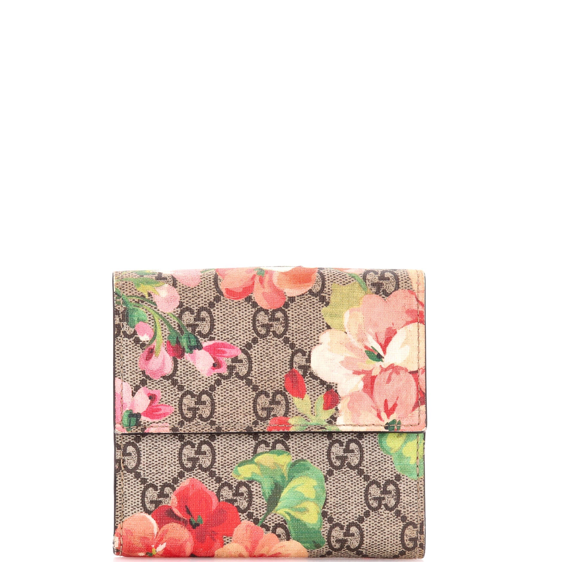 French Flap Wallet Blooms Print GG Coated Canvas