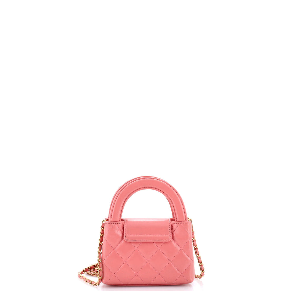 Kelly Top Handle Shopping Bag Quilted Shiny Aged Calfskin Nano