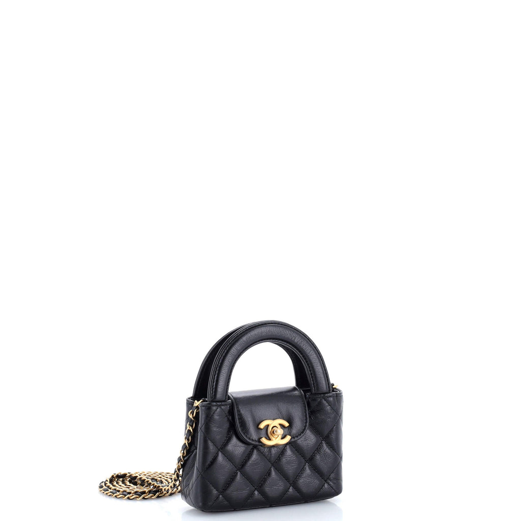 Kelly Top Handle Shopping Bag Quilted Shiny Aged Calfskin Nano