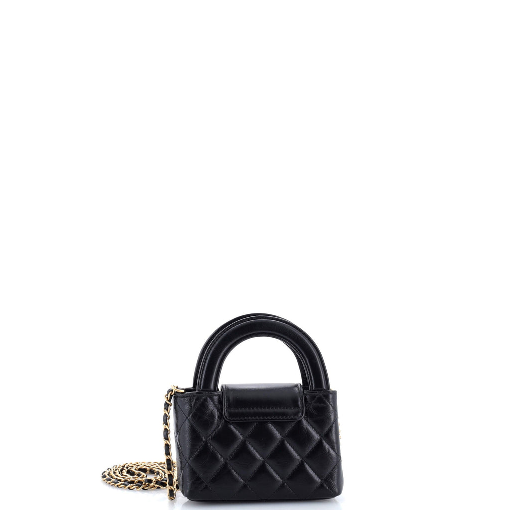 Kelly Top Handle Shopping Bag Quilted Shiny Aged Calfskin Nano