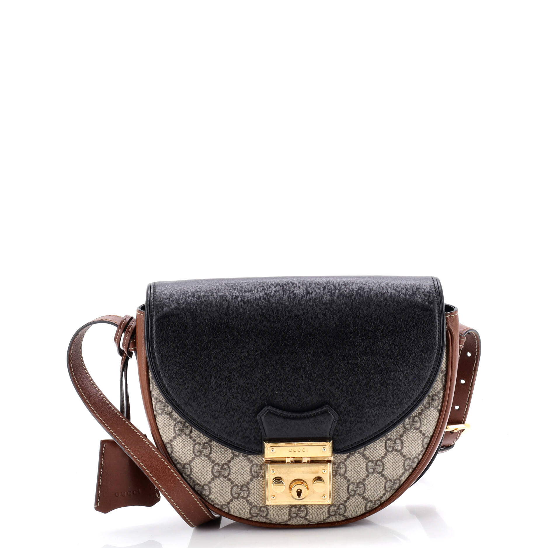 Padlock Saddle Shoulder Bag GG Coated Canvas and Leather Small