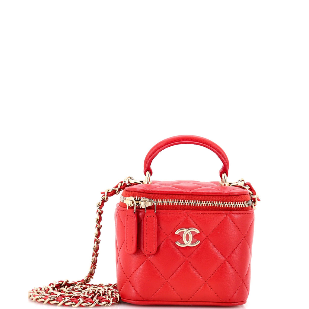 Classic Top Handle Vanity Case with Chain Quilted Lambskin Mini