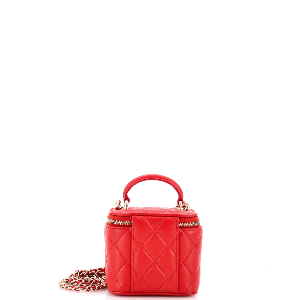 Classic Top Handle Vanity Case with Chain Quilted Lambskin Mini