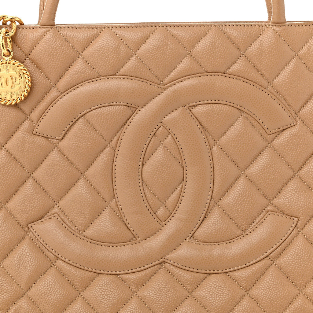 Caviar Quilted Medallion Tote Beige