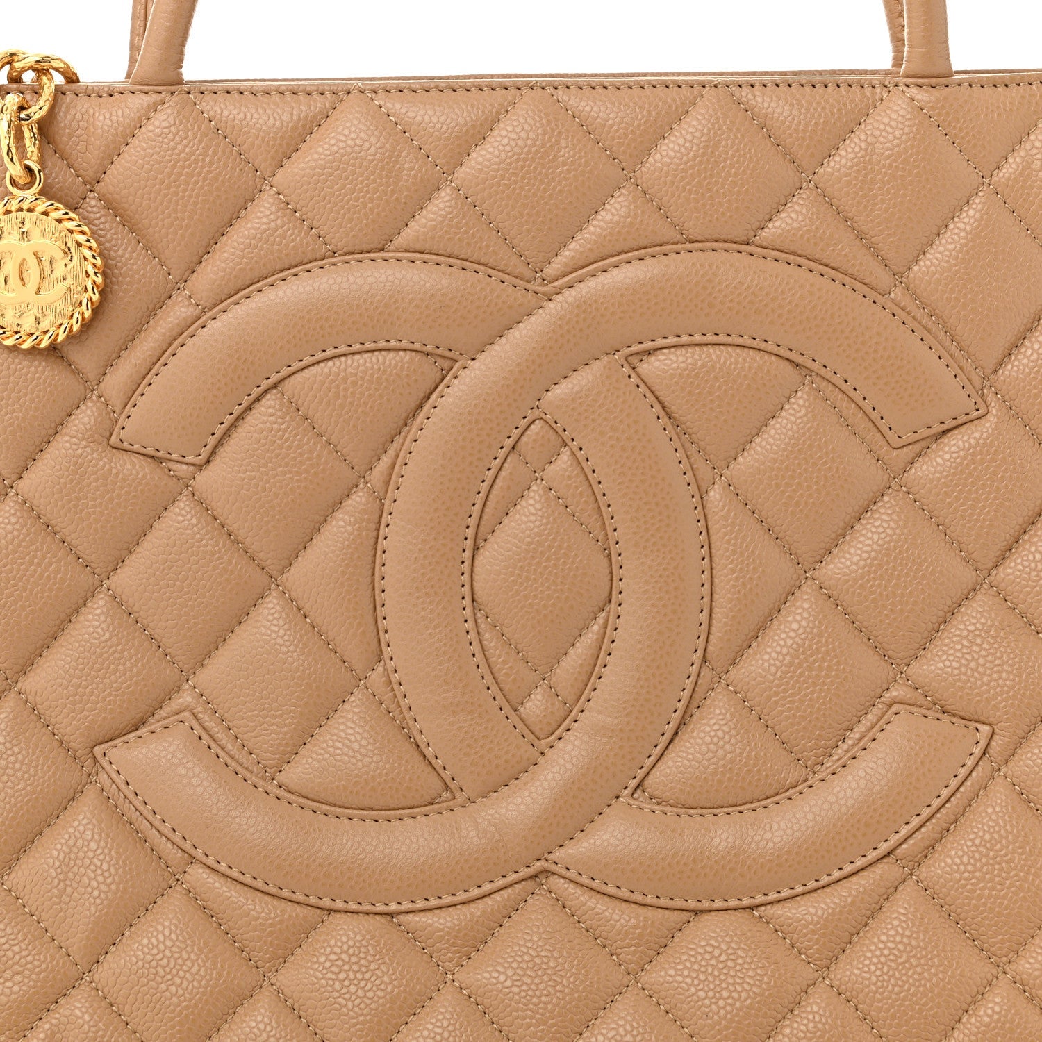 Caviar Quilted Medallion Tote Beige
