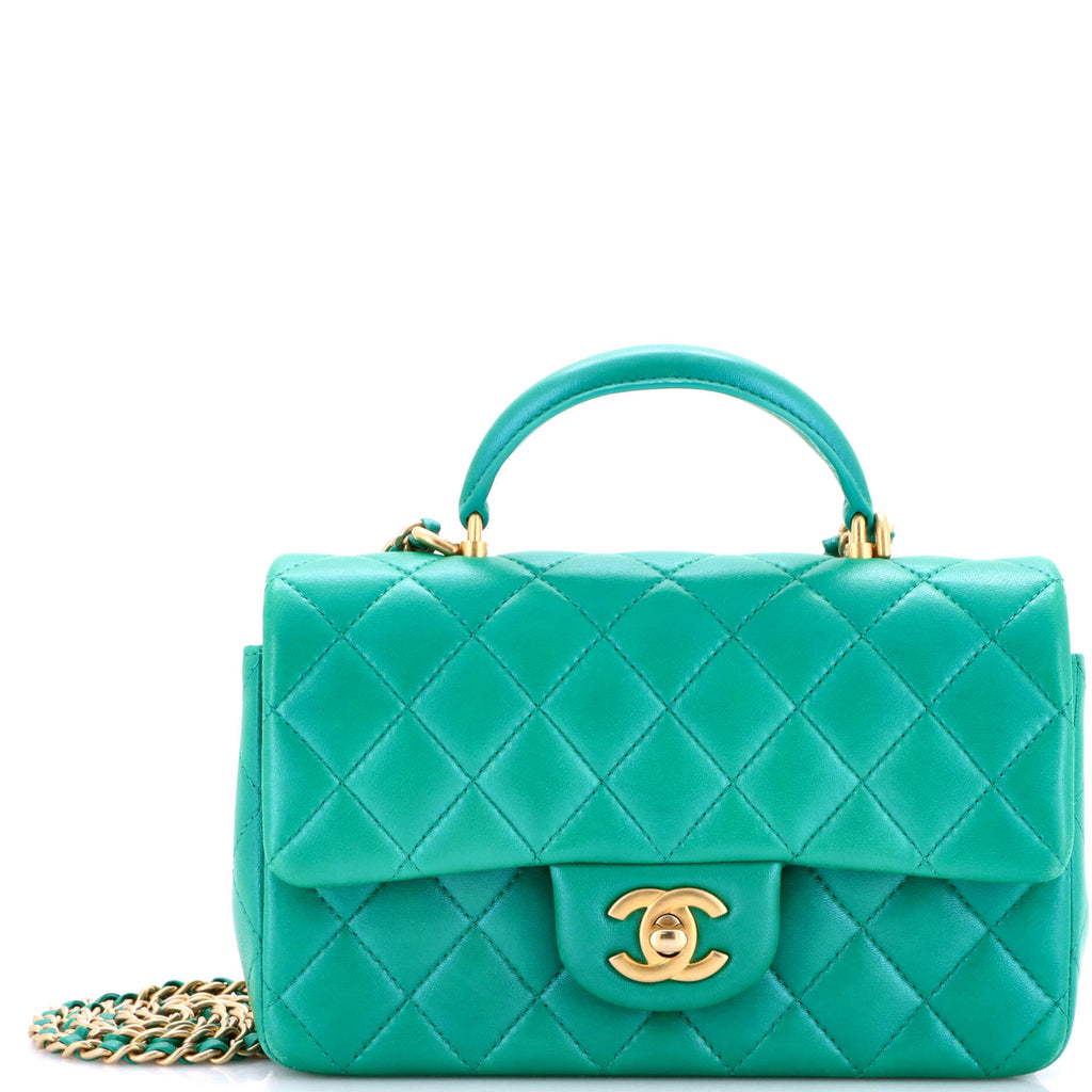 Classic Single Flap Top Handle Bag Quilted Lambskin Mini