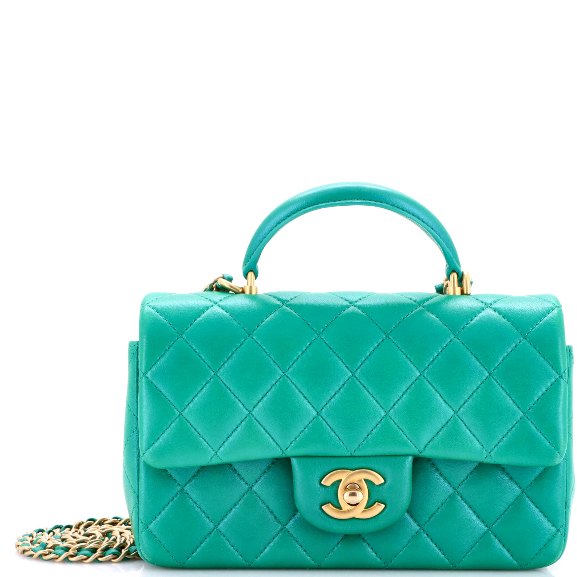 Classic Single Flap Top Handle Bag Quilted Lambskin Mini