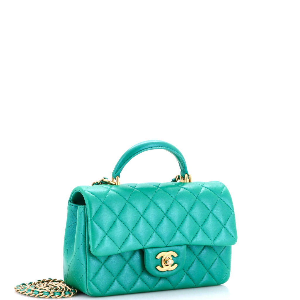 Classic Single Flap Top Handle Bag Quilted Lambskin Mini