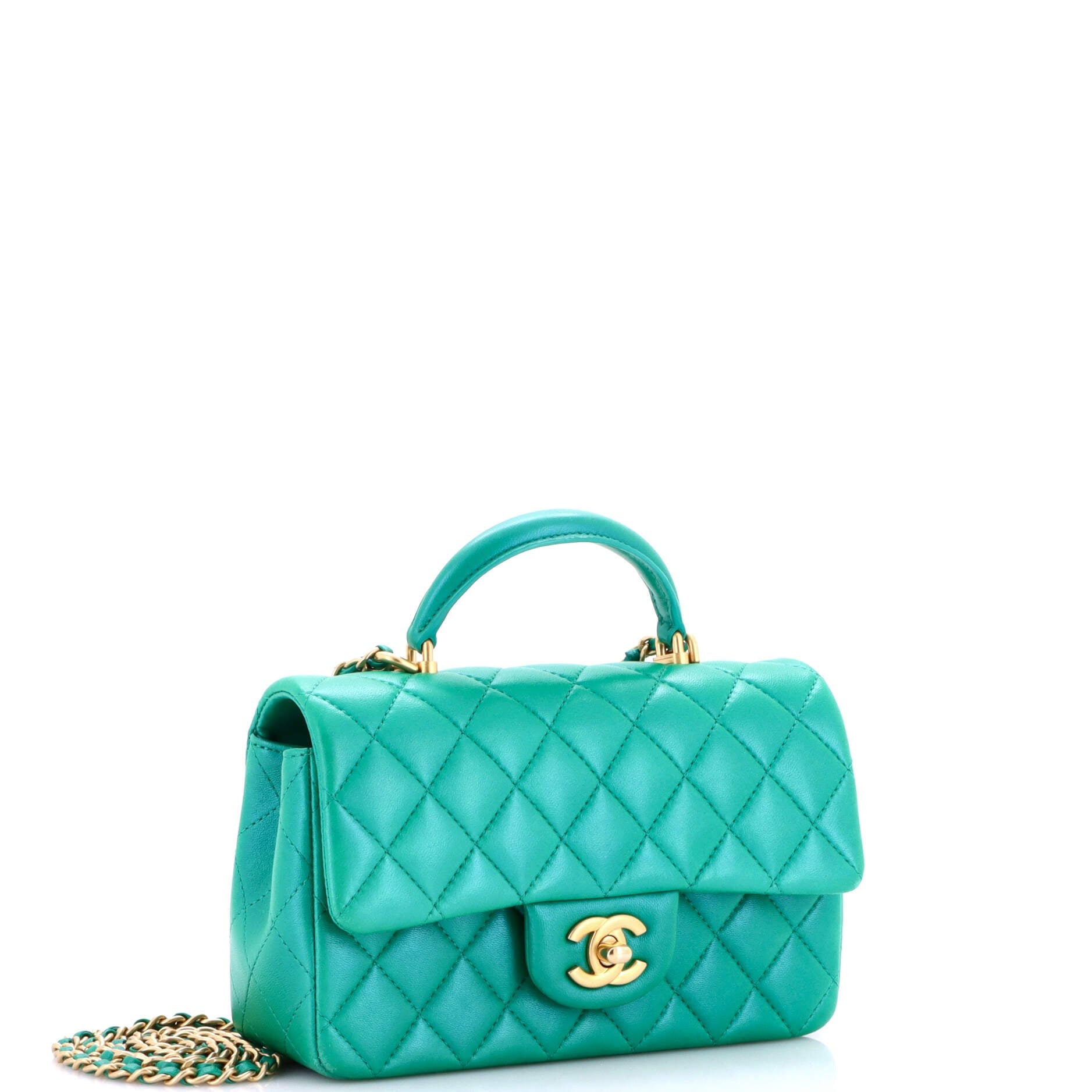 Classic Single Flap Top Handle Bag Quilted Lambskin Mini