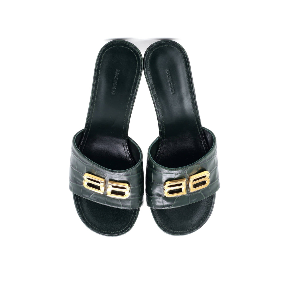 Women's BB Groupie Heeled Sandals Crocodile Embossed Leather