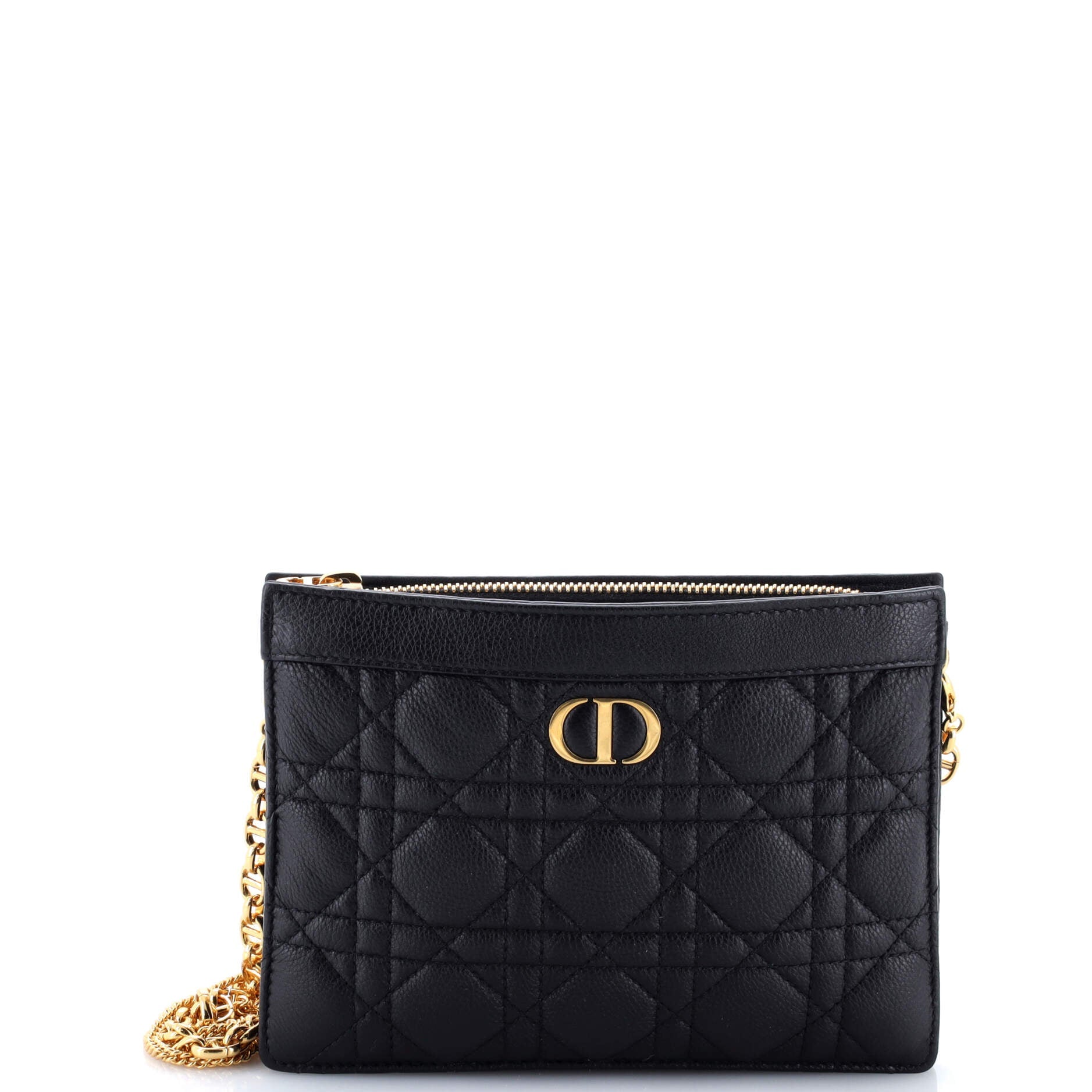 Caro Zipped Pouch With Chain Cannage Quilt Leather