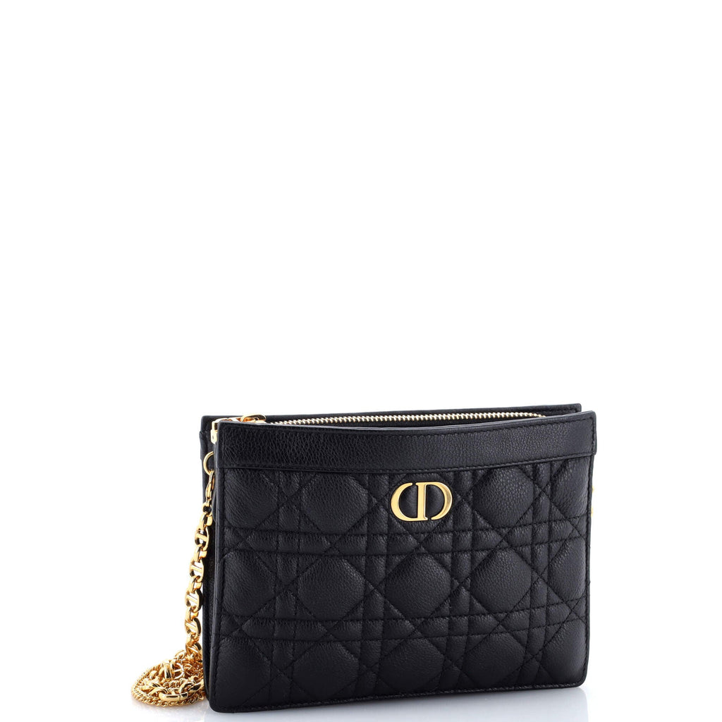 Caro Zipped Pouch With Chain Cannage Quilt Leather